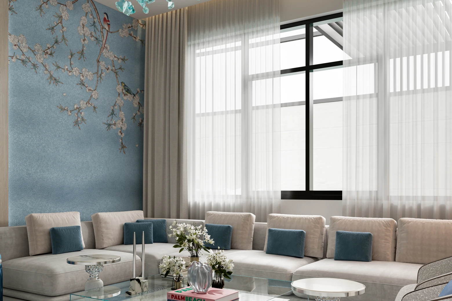 KH Villa interior with considered material finishes and cream seating